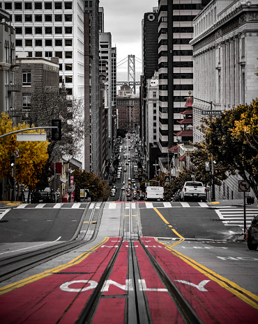 downhill street san francisco black and white