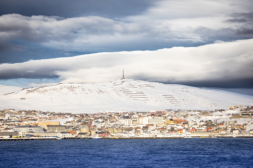 Winter view of Hammerfest, one of Norway's northernmost cities.
