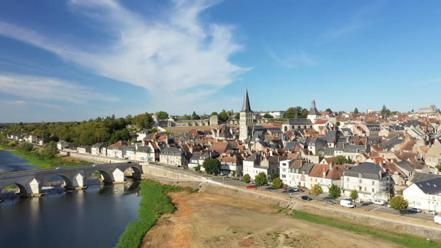 The medieval church of Charite sur Loire in Europe, France, Burgundy, Nièvre, in summer, on a sunny day.