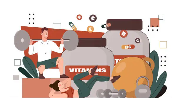 Vector illustration of People with sport nutrition vitamins vector