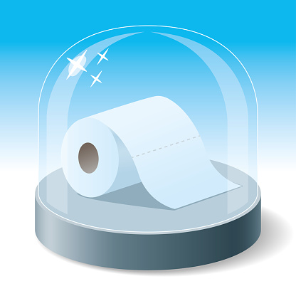 Vector Illustration of a Toilet Paper Kept in a Glass Dome Container. Hygienic or extremely important concept. Hygienic or Utilitarian Concept of the Utmost Importance.