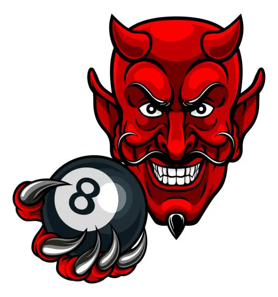 Vector illustration of Devil Angry Pool 8 Ball Billiards Mascot Cartoon