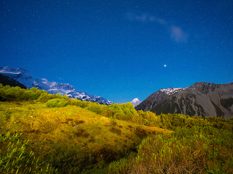 Experience the mesmerizing beauty of New Zealand's Mount Cook under a starry night sky. A celestial spectacle awaits.