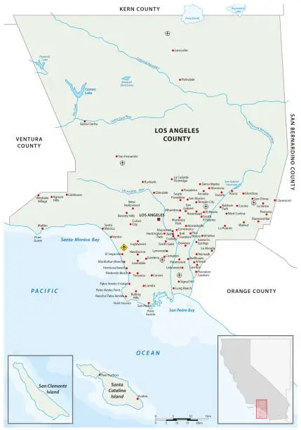 Vector illustration of Vector map of Los Angeles County, California, United States