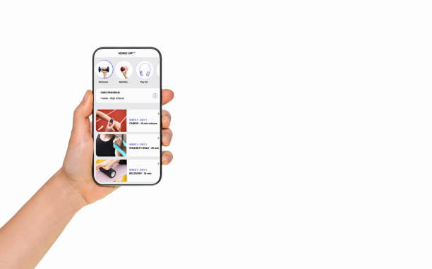 istock Interface of a mobile application for fitness on a smartphone screen in a woman’s hand. 2012578890