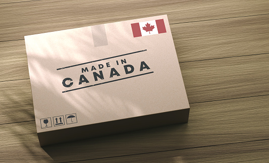 The box sitting on the table says Made In Canada