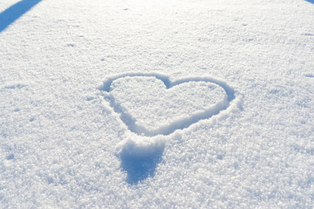 Heart shape visible on a shore of a frozen lake.