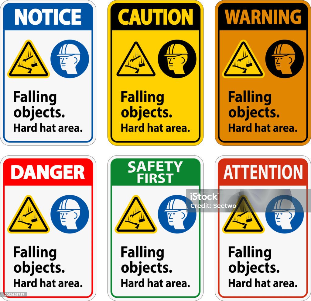 Warning Sign Falling Objects Hard Hat Area Stock Illustration ...