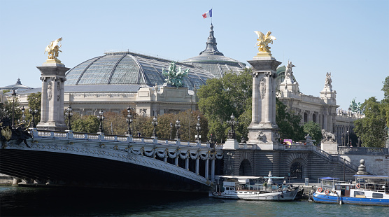 Paris, IDF France - August 16, 2022: Pont Alexandre III and Seine River in Summer