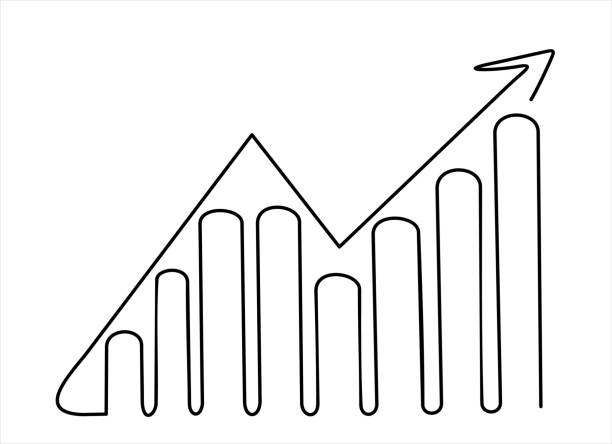 single one line drawing of increasing up arrows bar graph sign. business financial sales market growth performance minimal concept. modern continuous line draw design graphic vector illustration - graph arrow sign chart single line stock-grafiken, -clipart, -cartoons und -symbole