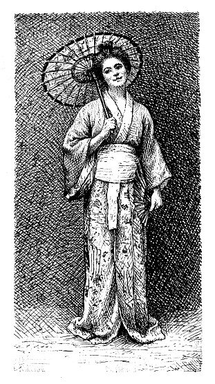 Japanese woman in kimono with umbrella