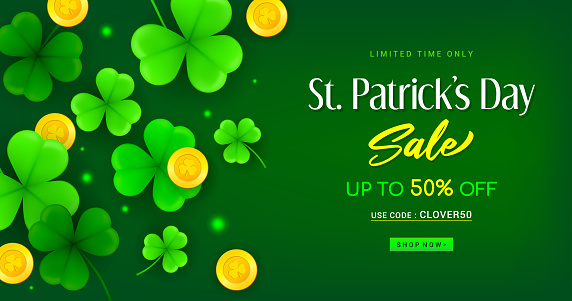 St. Patrick's Day Sale Banner vector illustration. Shamrock frame with promotion