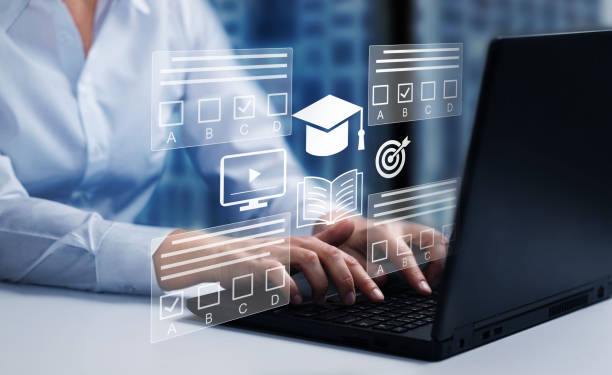 istock E-learning, education, online exam concept. Choose correct answer. Education internet online digital technology concept. 2012667973