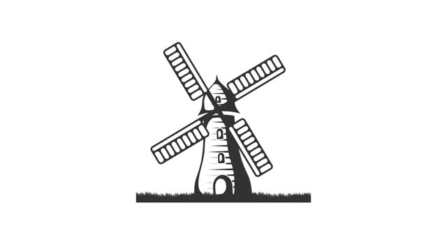 retro windmill in a countryside animation motion logo. animation video 4k of windmill farm