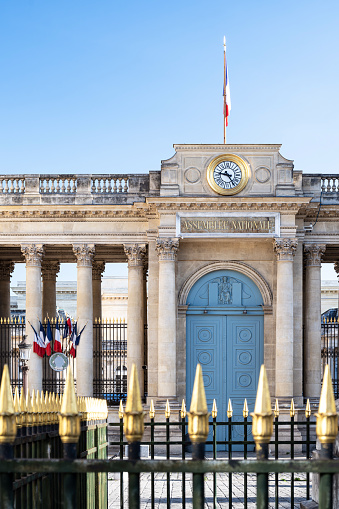 Paris : an entrance of the French National Assembly - Palais Bourbon Paris in France