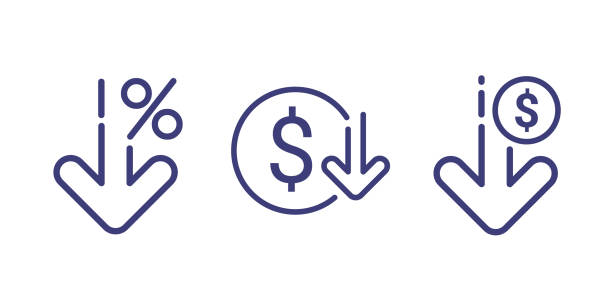 kuvapankkikuvitukset aiheesta cost reduction icon price lower arrow. vector low cost money crisis line icon - exchange rate
