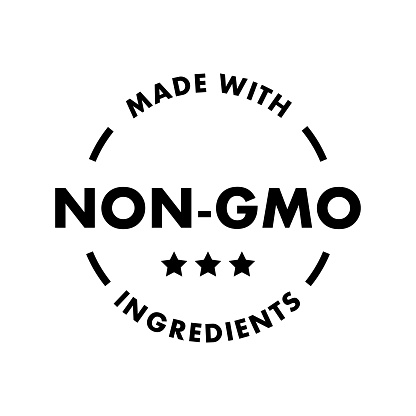 Non GMO sticker, emblem or label. Organic product. Vector icon. GMO free