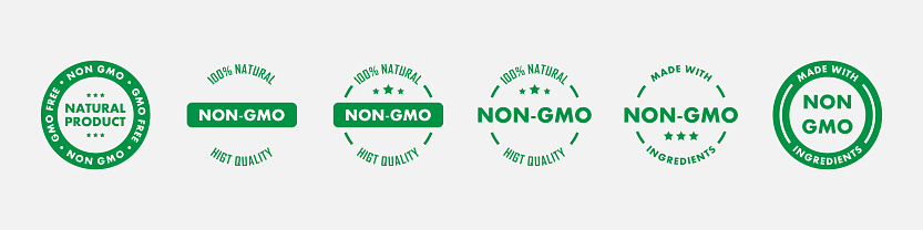GMO free icon, sticker or label. Non GMO emblem. Natural and ecology food. Organic product. Vector