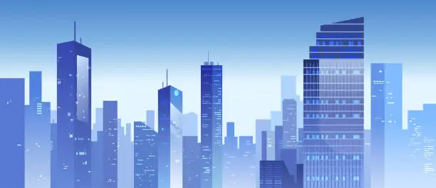 Vector illustration of city buildings skyline modern architecture skyscrapers cityscape background