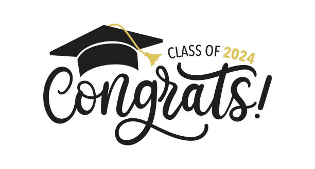 ilustrações de stock, clip art, desenhos animados e ícones de class of 2024 vector illustration for graduation. congratulations graduates card. grad ceremony template. - felicitar