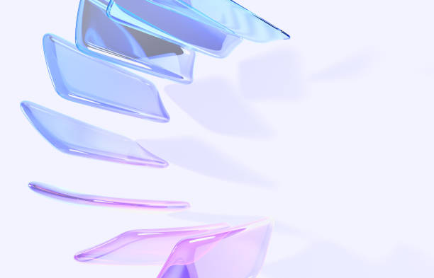 3d abstract geometric background with rainbow glass plates top view. Crystal rectangles with blue pink gradient texture, light refraction and shadow. Fashion banner with empty space