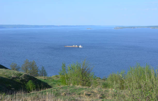 istock barge on the blue river top view copy space 2012717518