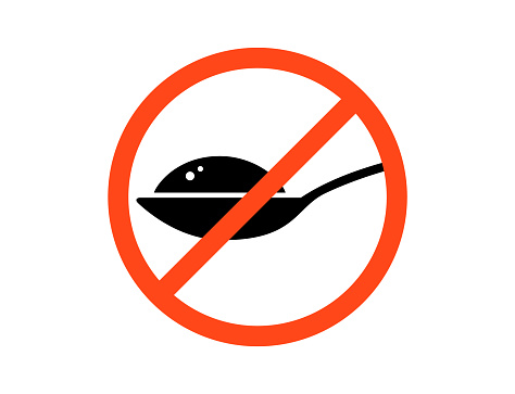 Spoon sugar stop logo vector icon. Powder sugar spoon prohibited symbol isolated sign