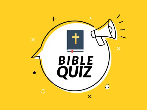 Vector illustration of Bible quiz game banner logo icon. Cartoon bible quiz background vector christian prize trivia game.