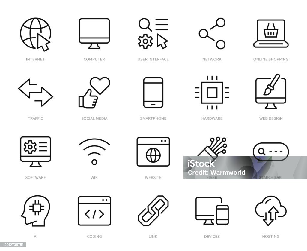 Internet icons set. internet, website, computer, network, web, software, programming, hardware thin line icon. Vector - Royalty-free Pictogram vectorkunst Internet icons set. internet, website, computer, network, web, software, programming, hardware thin line icon. Vector - Royalty-free Pictogram vectorkunst