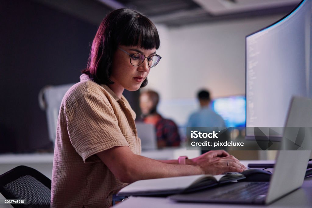 Professional It Worker Working Late Coding And Machine Learning Working ...