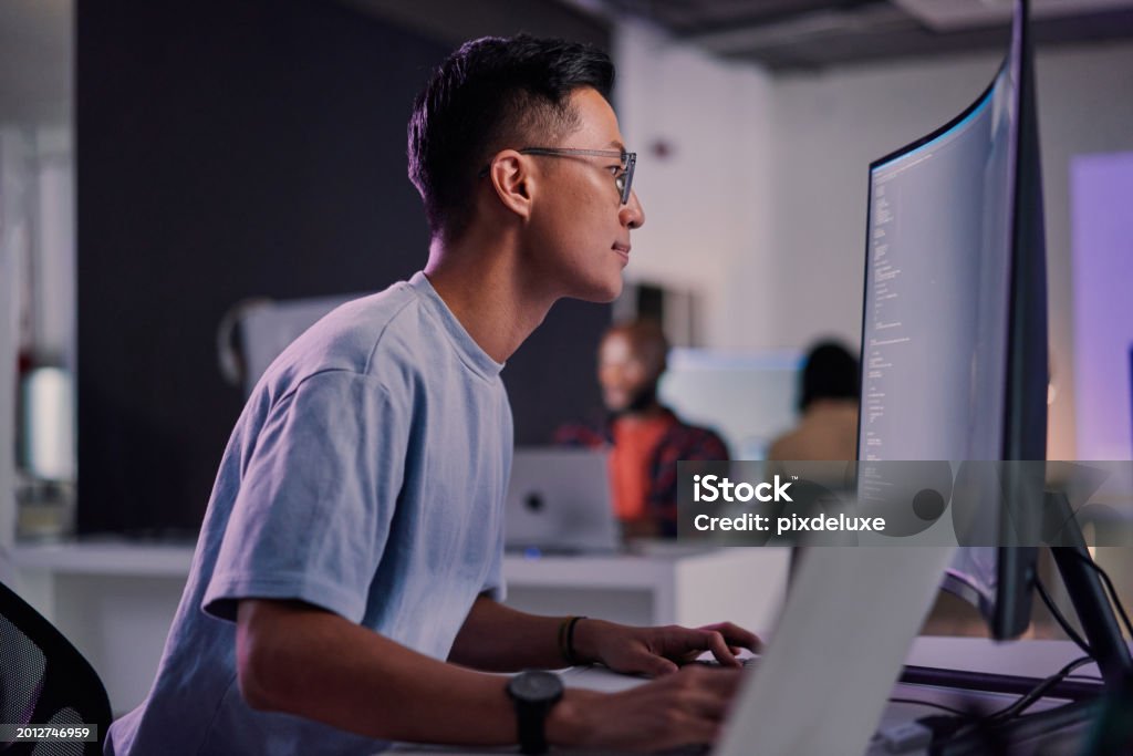 Computer Coding Programming And Asian Man In Cybersecurity Software ...