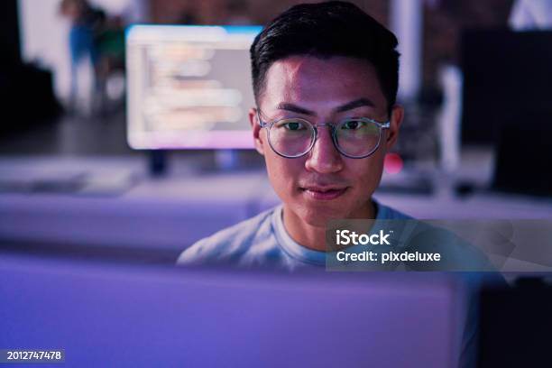 Businessman Computer Or Programming Code In Night Office For Software ...