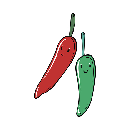 ChilIi cartoon. Chilli on white background. for poster, banner, web, icon, mascot, background. Hand drawn. Vector illustration