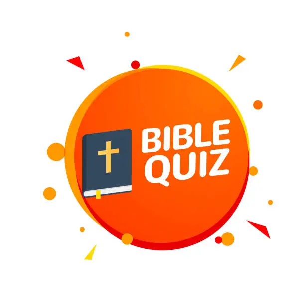 Vector illustration of Bible quiz game banner logo icon. Cartoon bible quiz background vector christian prize trivia game.