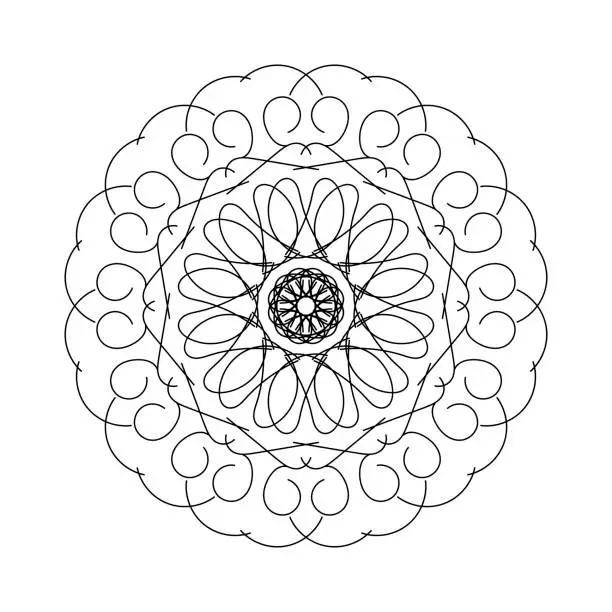 Vector illustration of Beautiful mandala black white vector art, ornamental linear illustration