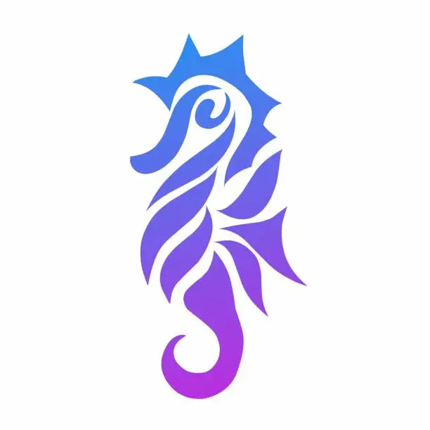 Vector illustration of tribal art seahorse on a white background