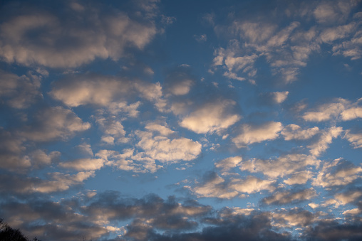 Blue sky with altocumulus clouds at sunset time over Freiburg Germany