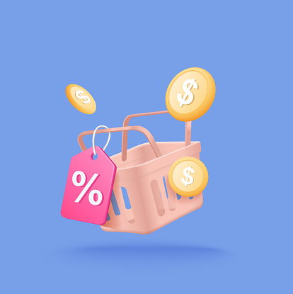 shopping online concept with basket shopping and sale