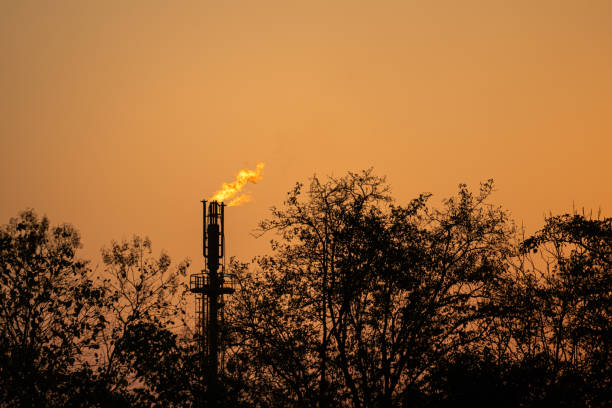 Flare burning from refinery plant.