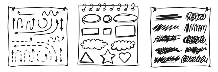 Linearcollages Set Of Linear Handwritten Elements For The Design Of Notes Notebooks ...