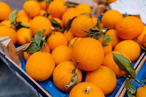 Tasty tangerines for sale on a street market in Catania, Sicily.