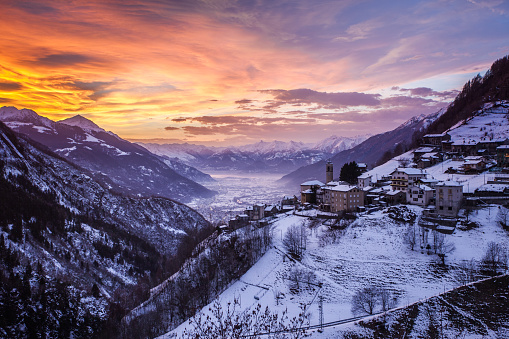 Winter sunset in the Valtellina Orobie Alps