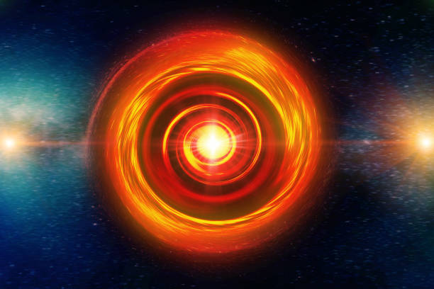 anello fotonico di fuoco, wormhole rotante di gas caldo, supernova del buco nero nella galassia dello spazio profondo, scienza creativa, immagina elemento dalla nasa - doppler effect foto e immagini stock