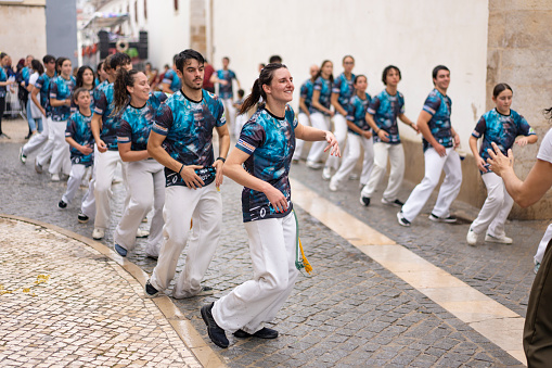 Samba school parade at the street Carnival in Sesimbra, Portugal, on February 13, 2024