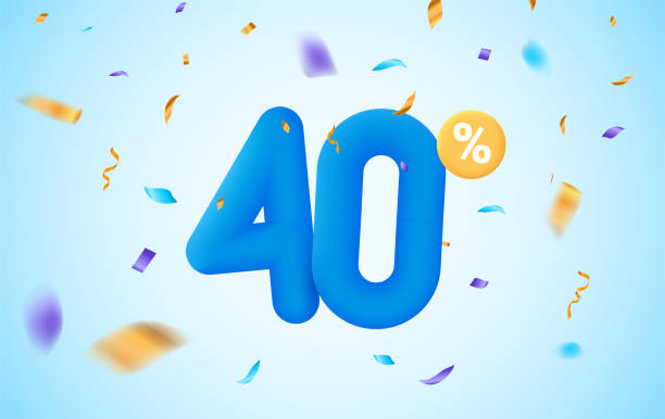ilustrações, clipart, desenhos animados e ícones de 40 percent discount vector illustration 3d mega loyalty. 40 percent bonus marketing discount - cheap mb