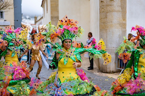 Samba school parade at the street Carnival in Sesimbra, Portugal, on February 13, 2024