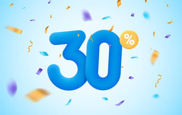 30 percent discount vector illustration 3d mega loyalty. 30 percent bonus marketing discount - number 10 percentage sign promotion sale stock-grafiken, -clipart, -cartoons und -symbole