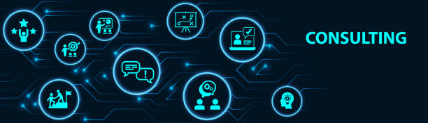 istock Consulting vector. Concept with icons related to advice and support, consultant and adviser, professional assistance for decision-making or negotiation or audit, analysis and consultation. 2012888053