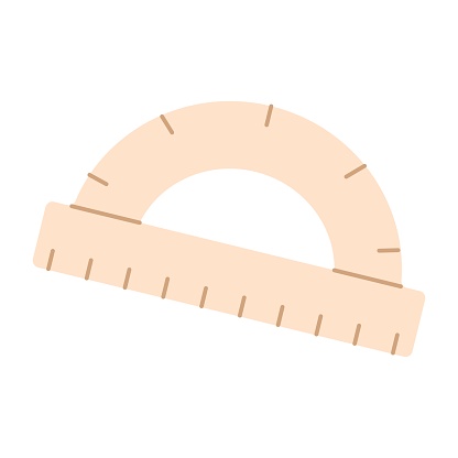 Architecture protractor for drafting. Ruler to measure angle degrees, length. Geometry tool for drawing geometric shapes. Maths instrument. Flat isolated vector illustration on white background.