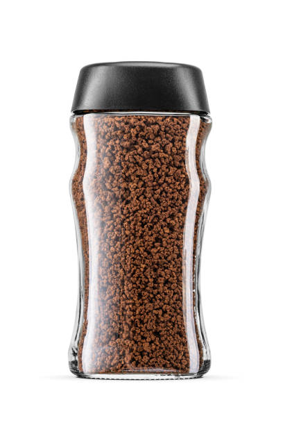Instant coffee jar with black lid isolated on white.